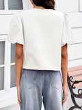 Womens Cropped Tops Puff Sleeve Button Down Shirts Trendy Casual Loose Fit Cute Blouse